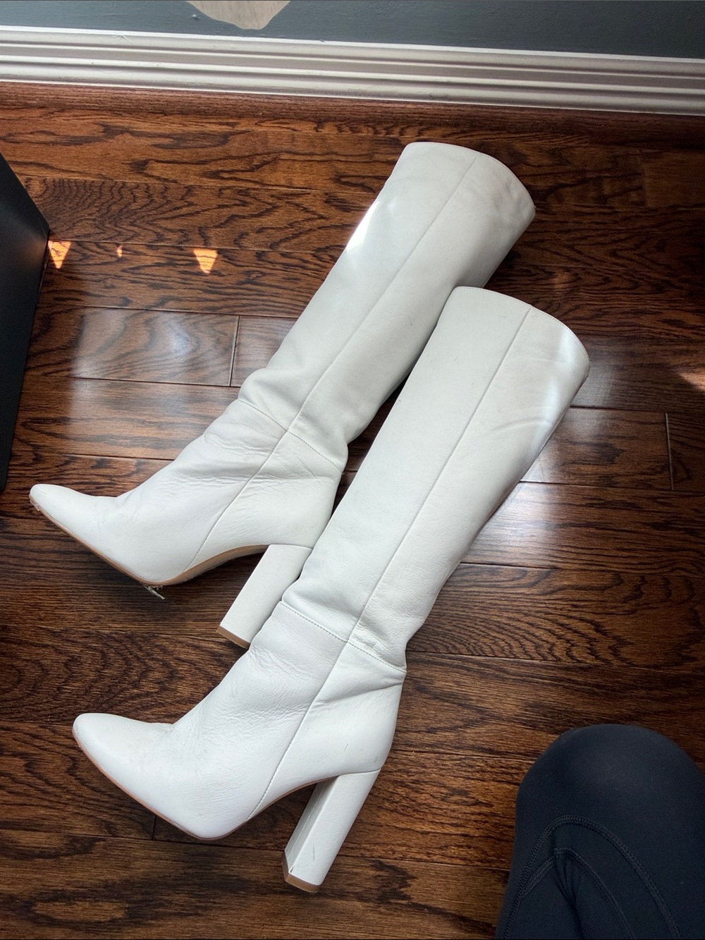 Mango White Knee-High Block Heel Boots